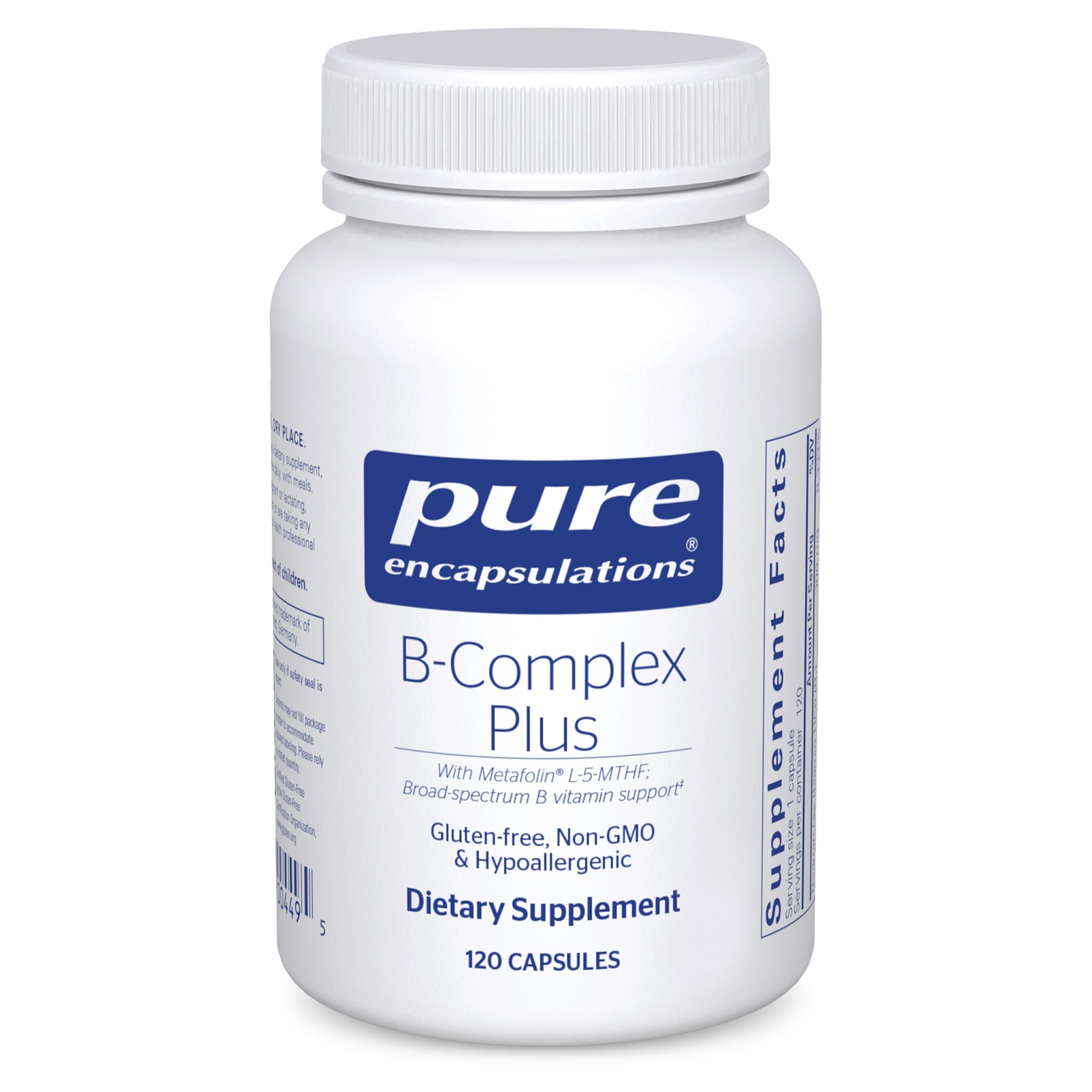 Bottle label of Pure Encapsulations B-Complex Plus 120 capsules
