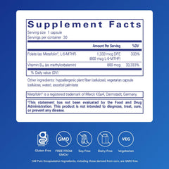 Close-up of B12 Folate capsules
