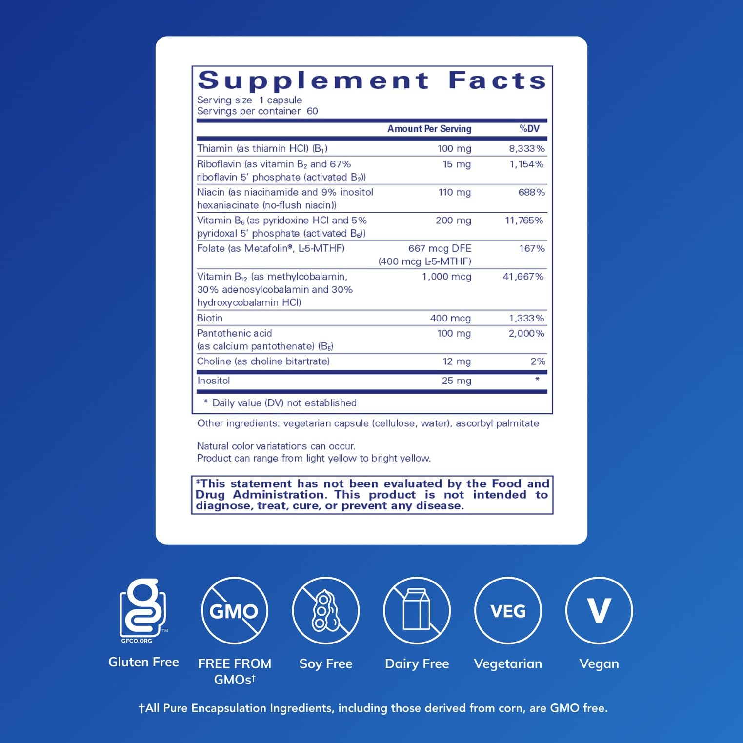 Close-up of Pure Encapsulations B6 Complex capsules