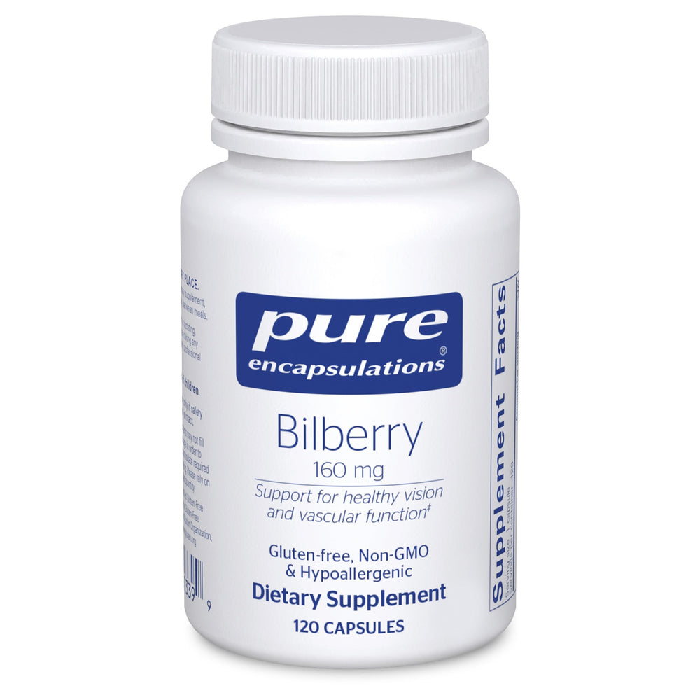 Bottle of Pure Encapsulations Bilberry 160 mg for visual support