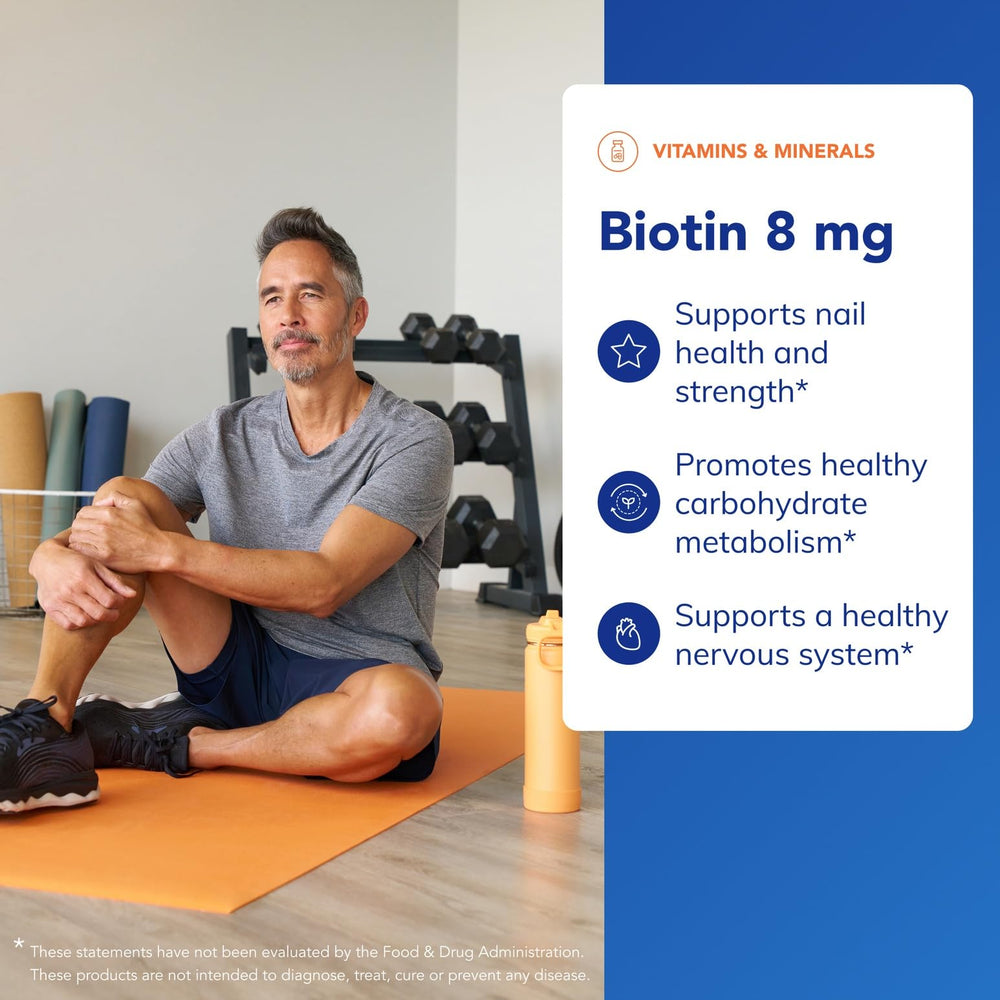 Biotin 8 mg bottle back label showing supplement facts