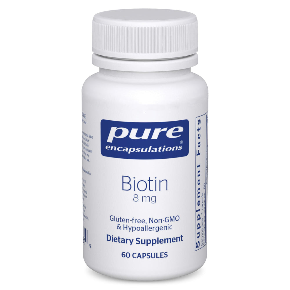 Front view of Pure Encapsulations Biotin 8 mg bottle with label
