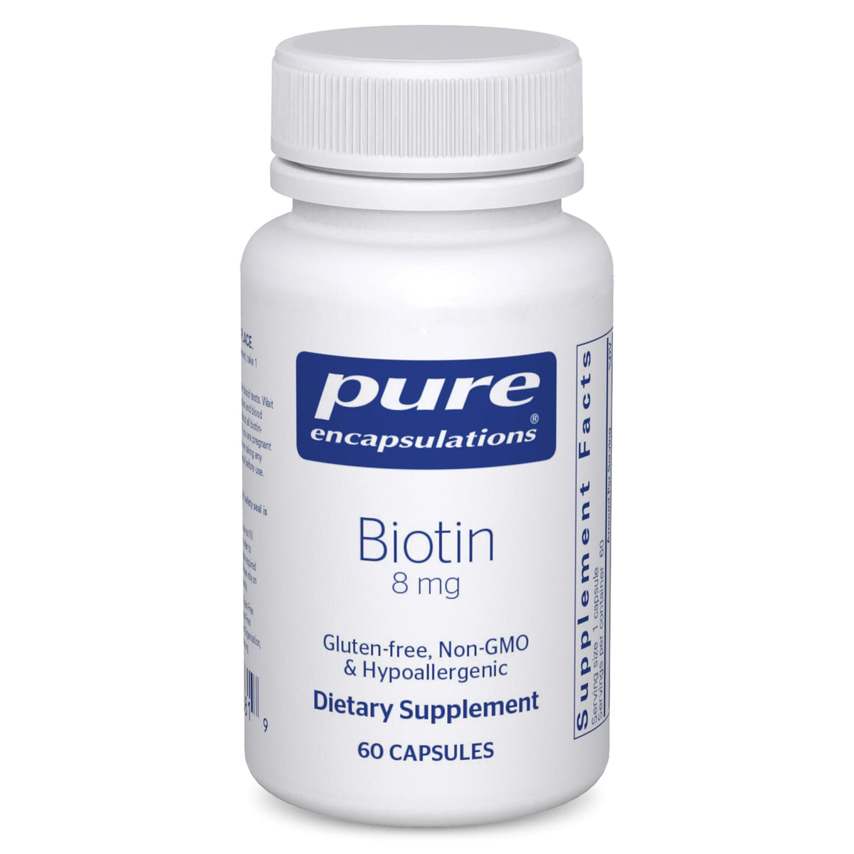 Front view of Pure Encapsulations Biotin 8 mg bottle with label