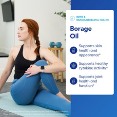 Label highlights 20% GLA content on Pure Encapsulations Borage Oil bottle.
