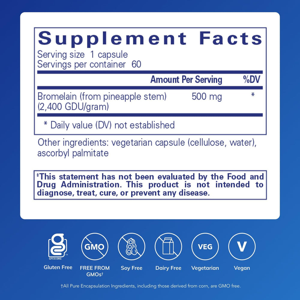 Close-up of Bromelain 2400 500 mg supplement label