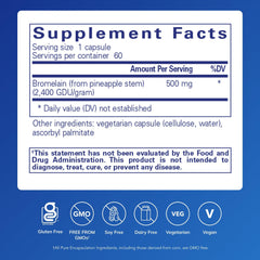 Close-up of Bromelain 2400 500 mg supplement label