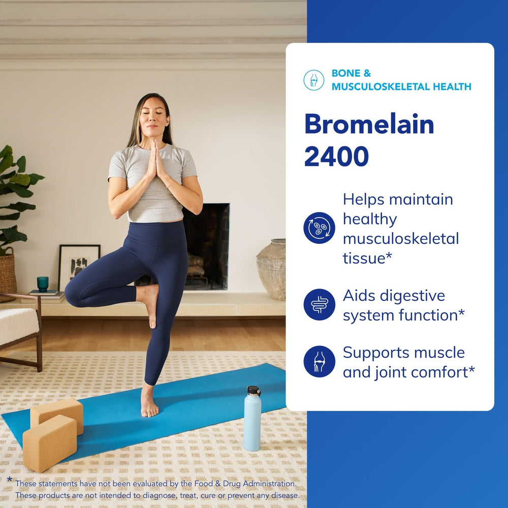 Bromelain 2400 500 mg capsules beside the bottle