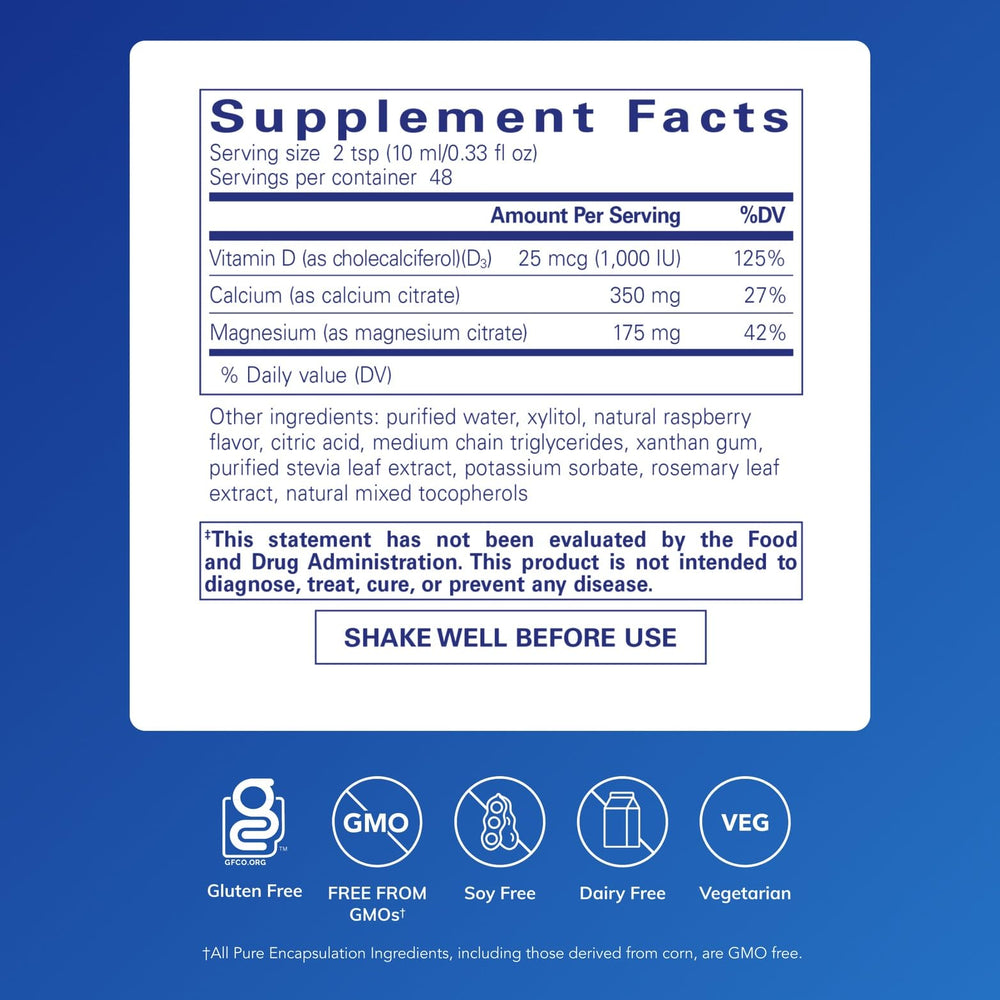 Cal/Mag/D Liquid bottle label showing key ingredients
