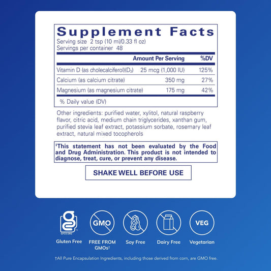 Cal/Mag/D Liquid bottle label showing key ingredients