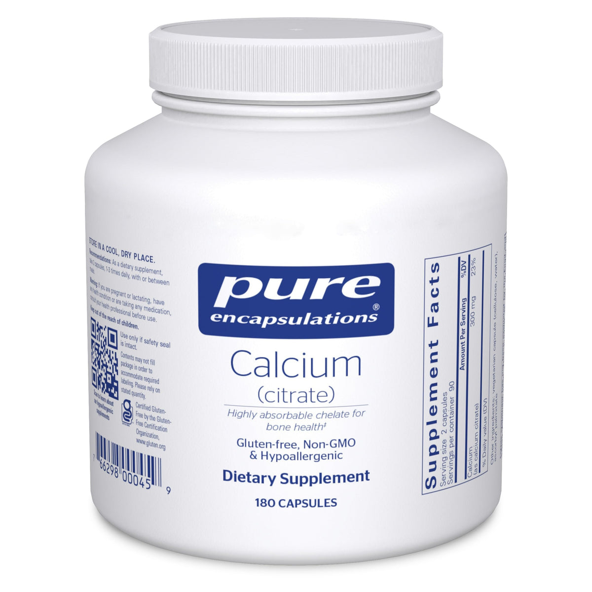 Calcium citrate bottle highlighting bone health benefits