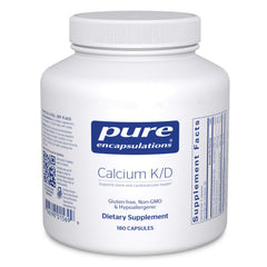 Pure Encapsulations Calcium K/D bottle front, supporting bone health with vitamin D and K