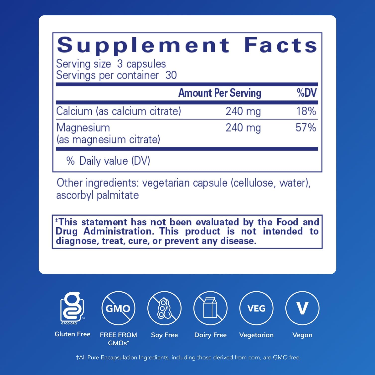 Calcium Magnesium Citrate 240g 90 capsules label