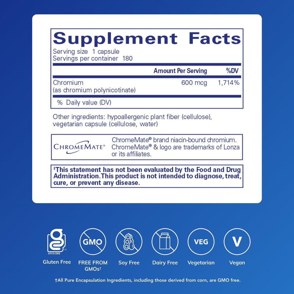 Pure Encapsulations ChromeMate GTF 600 bottle shown for easy daily use.