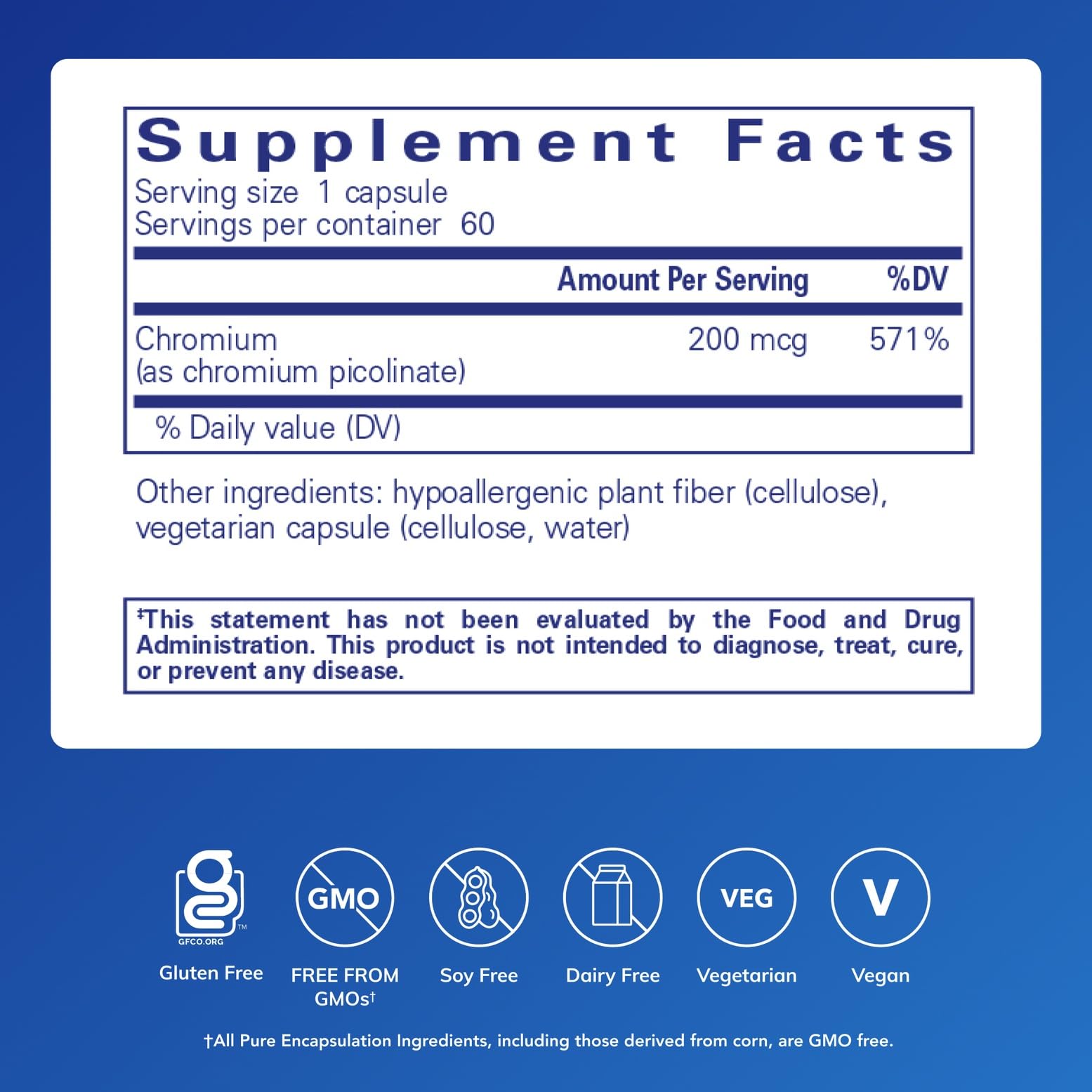 Pure Encapsulations Chromium Picolinate 200 mcg bottle back with label
