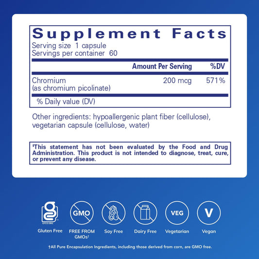 Pure Encapsulations Chromium Picolinate 200 mcg bottle back with label