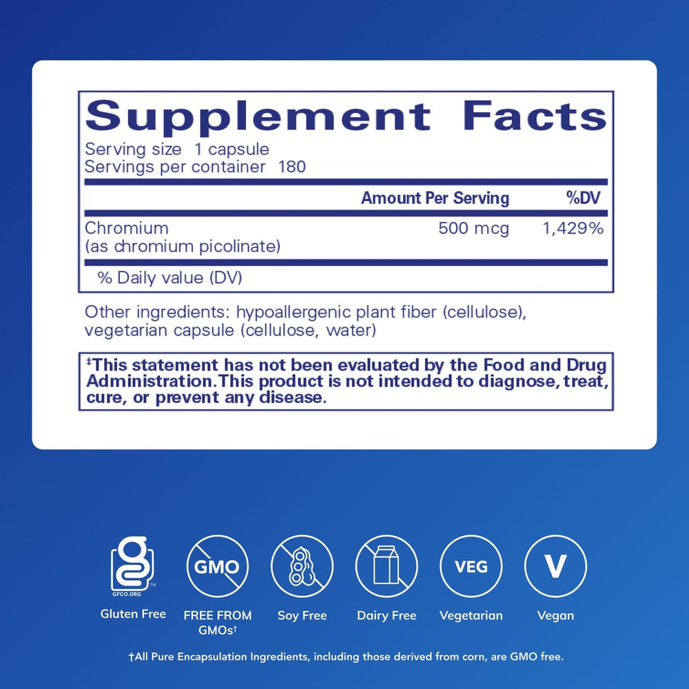 Chromium Picolinate 500 mcg capsules for lipid and carbohydrate metabolism