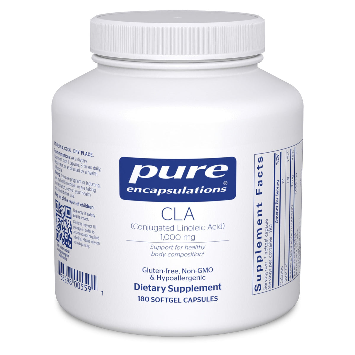 Bottle of Pure Encapsulations CLA 1000 mg 180 softgel capsules