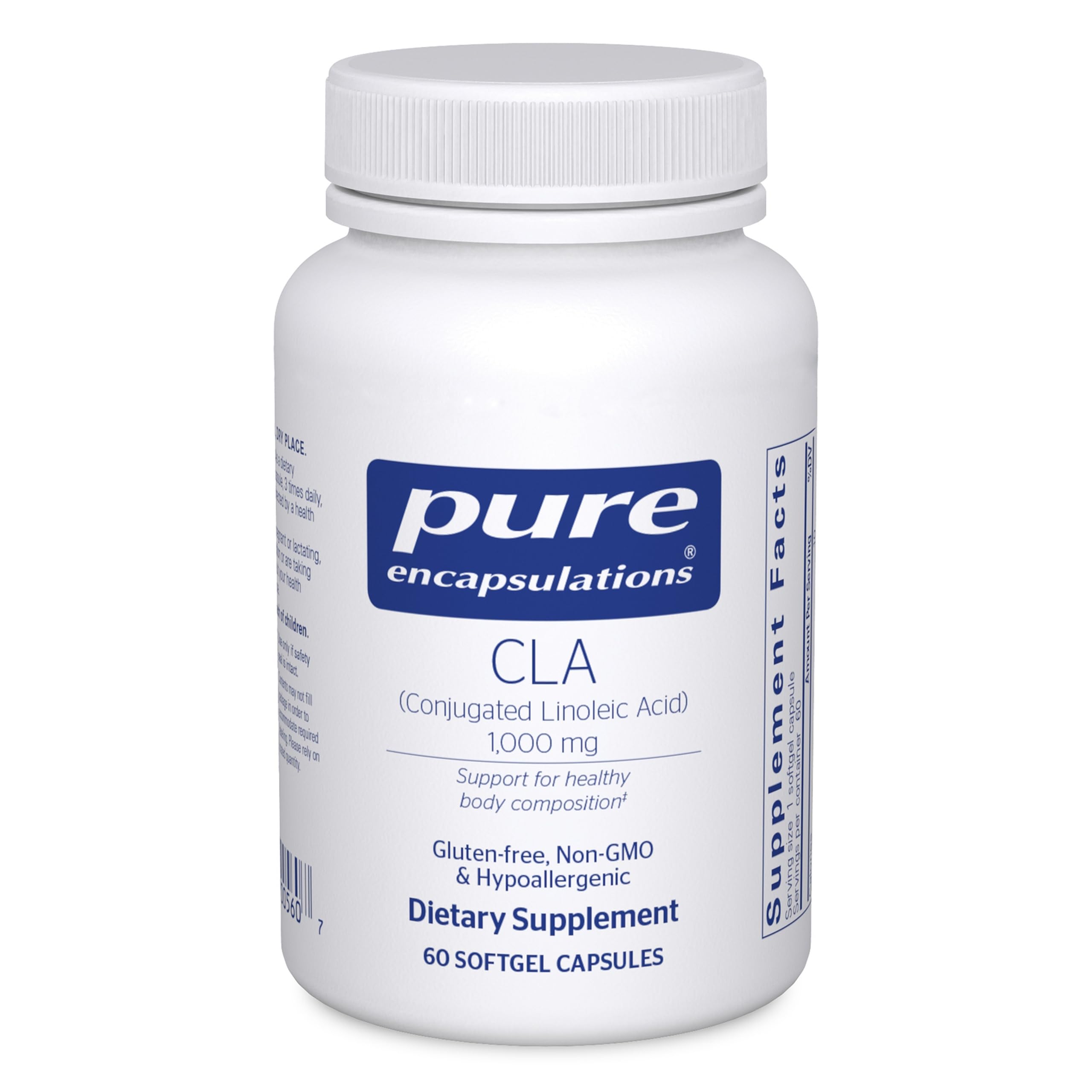 Pure Encapsulations CLA 1000 mg bottle and 60 softgel capsules