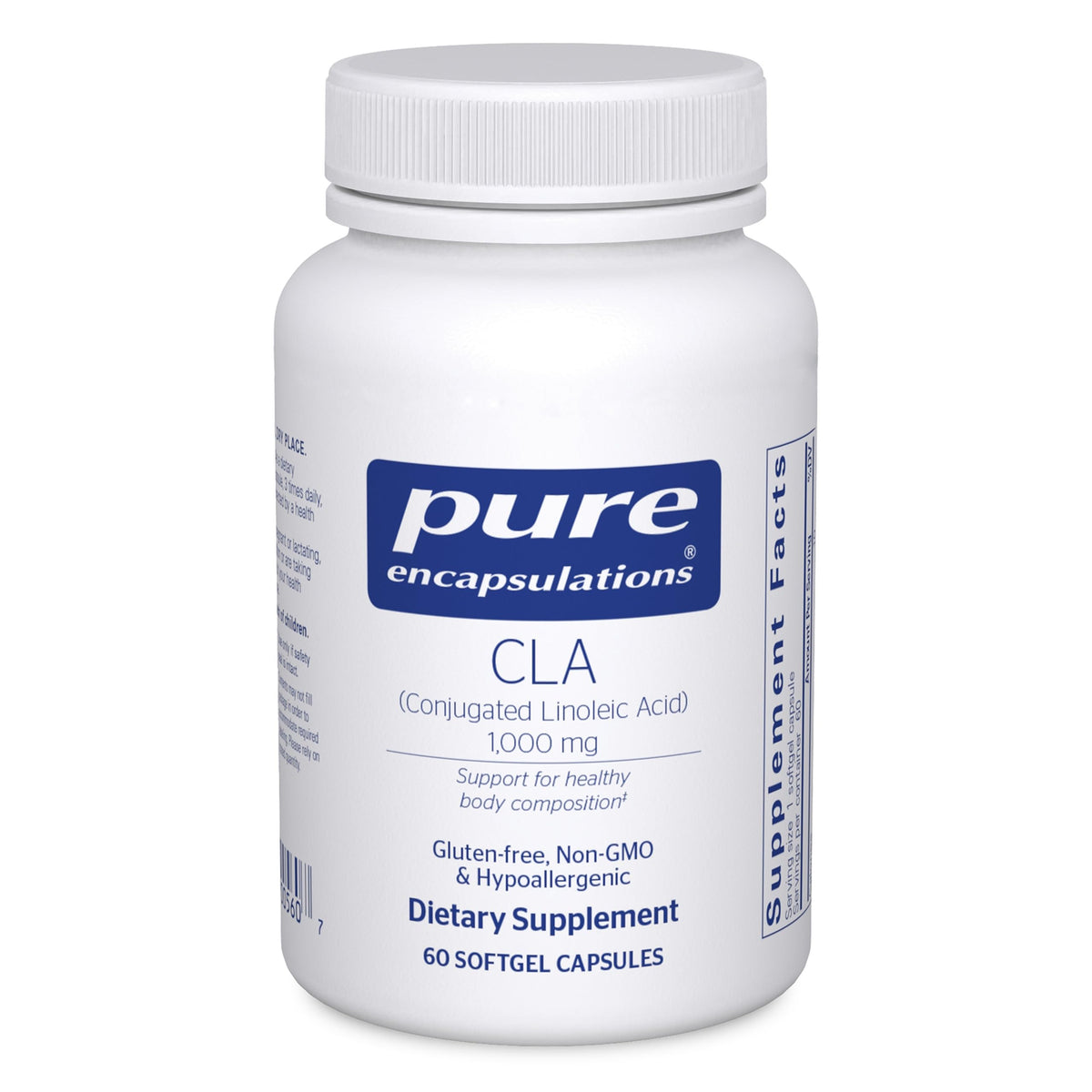 Pure Encapsulations CLA 1000 mg bottle and 60 softgel capsules