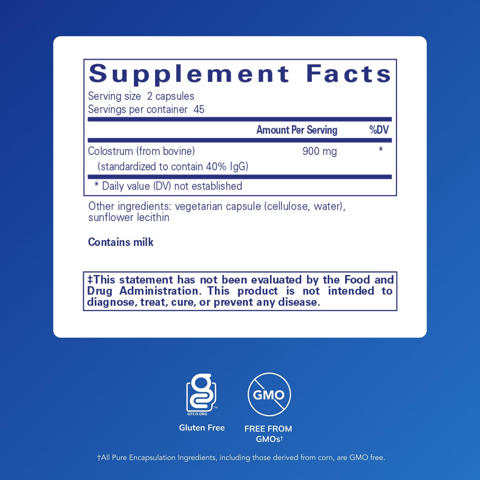Pure Encapsulations Colostrum capsules ready for convenient daily use.