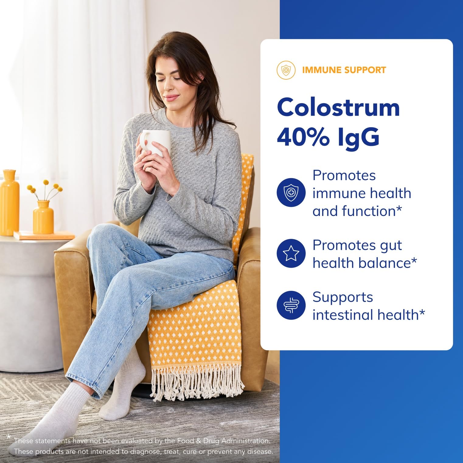 Colostrum label highlights ingredients and allergen-free formulation