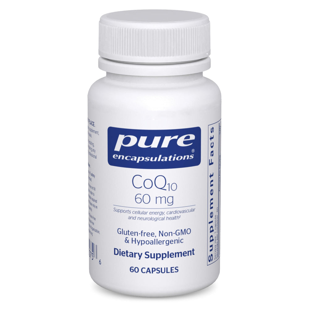 Pure Encapsulations CoQ10 capsules support cellular energy and antioxidant activity.