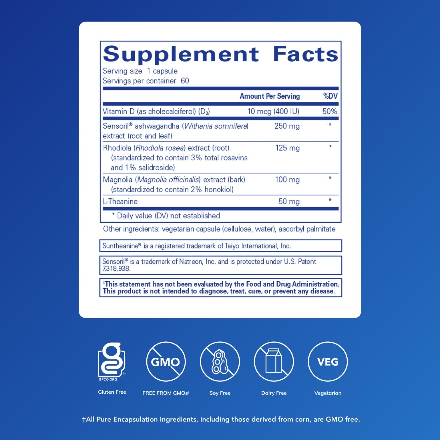 Close-up of Cortisol Calm ingredients label