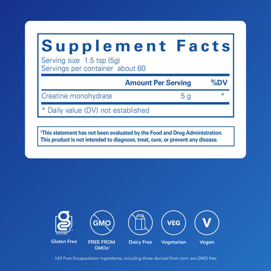 Creatine monohydrate powder scoop showing 5 g per serving