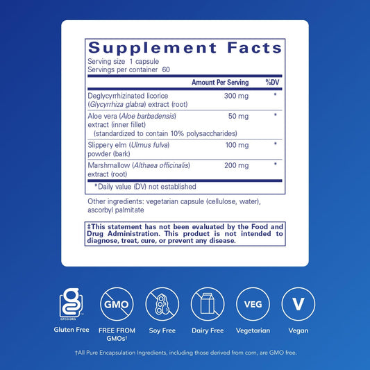 Back panel of DGL Plus bottle showing supplement facts