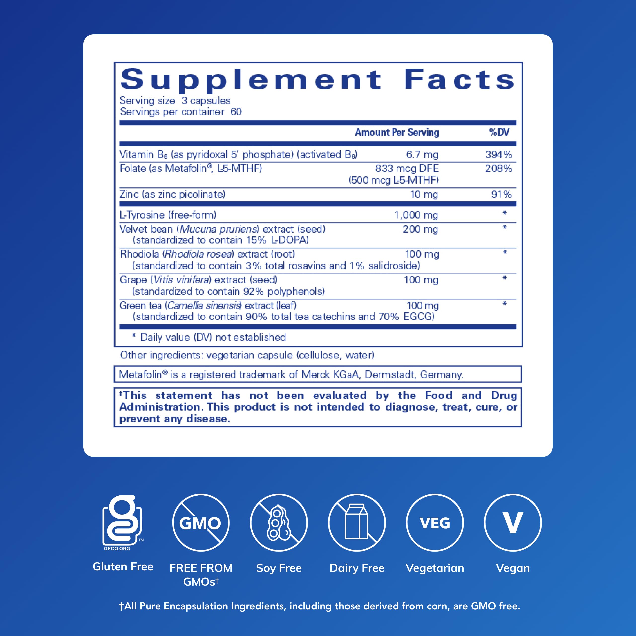 Pure Encapsulations DopaPlus capsules closeup demonstrates easy daily supplementation