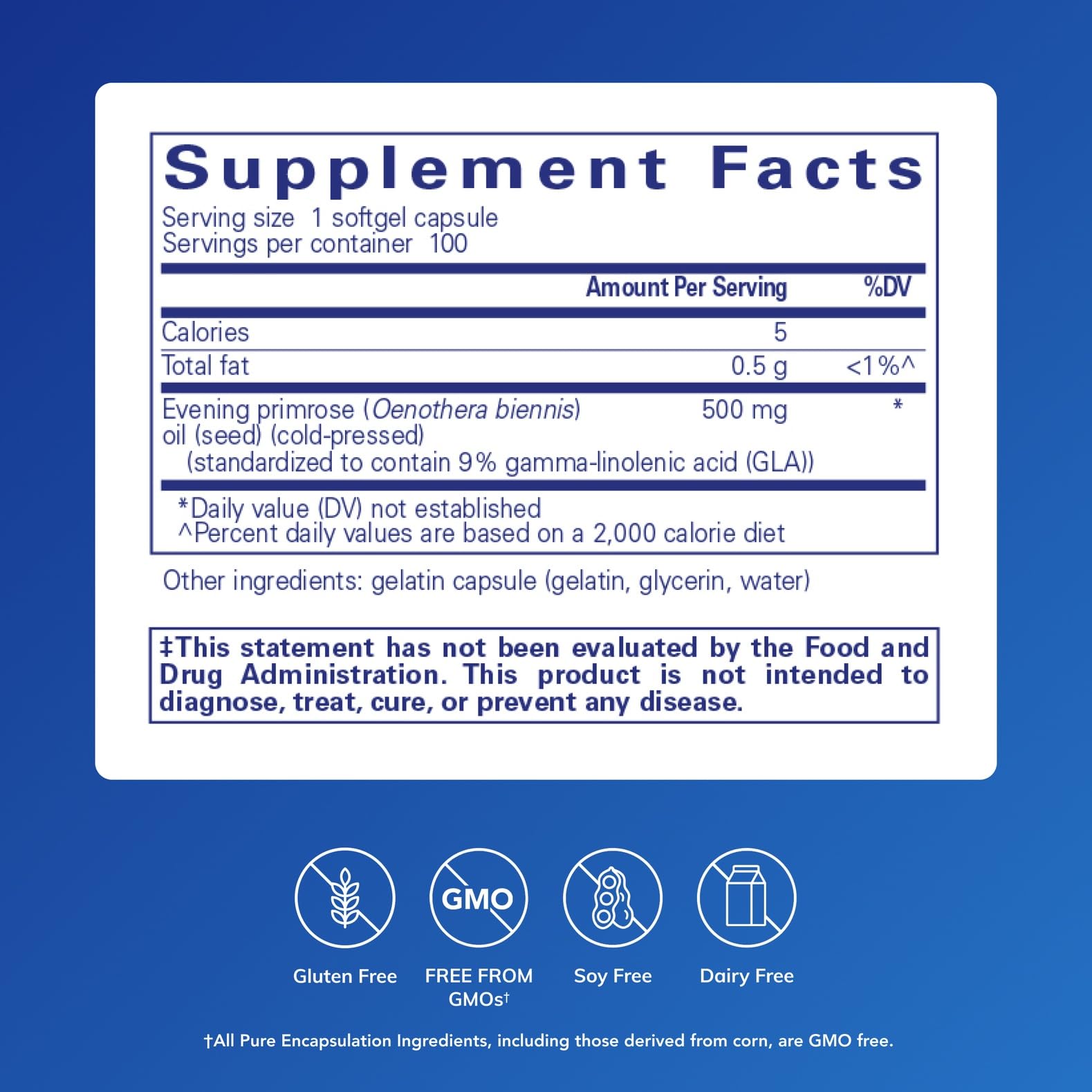 Close-up of E.P.O. evening primrose oil softgel capsules