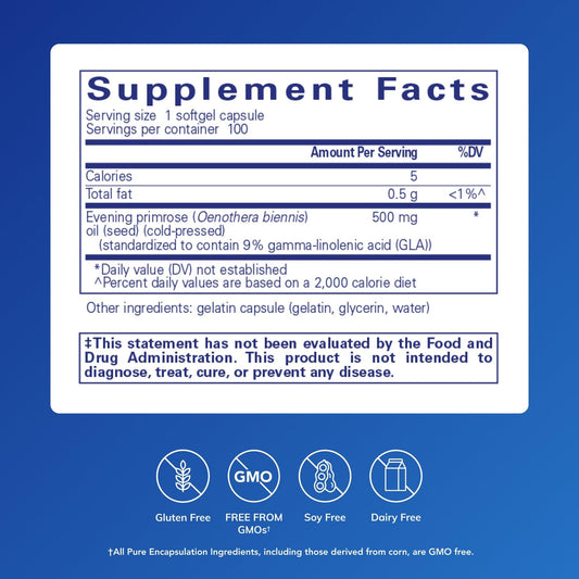 Close-up of E.P.O. evening primrose oil softgel capsules
