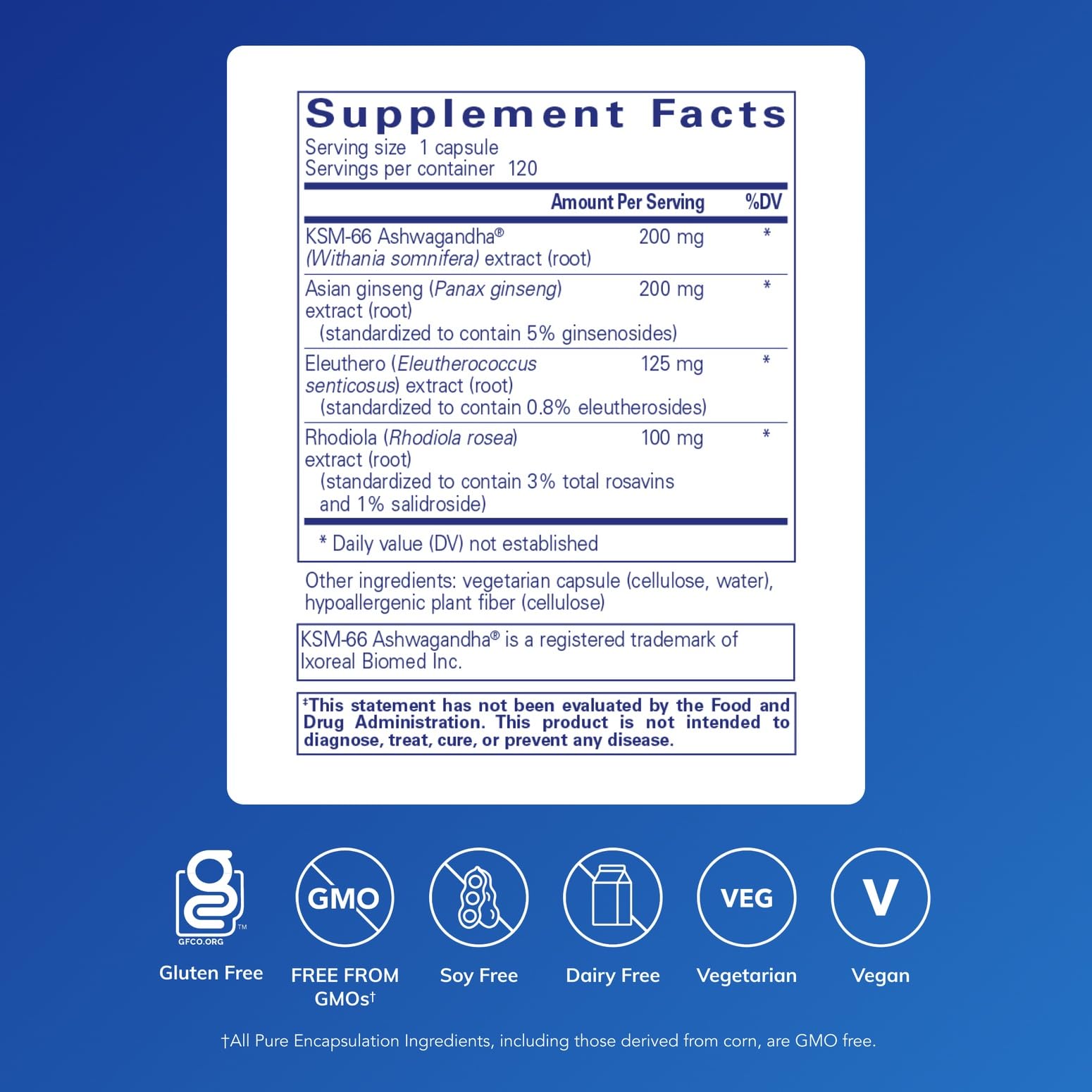 Pure Encapsulations Energy Xtra label highlighting premium adaptogen formula for daily stamina