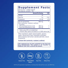 Close-up of Pure Encapsulations EPA/DHA lemon softgels highlighting triglyceride support.