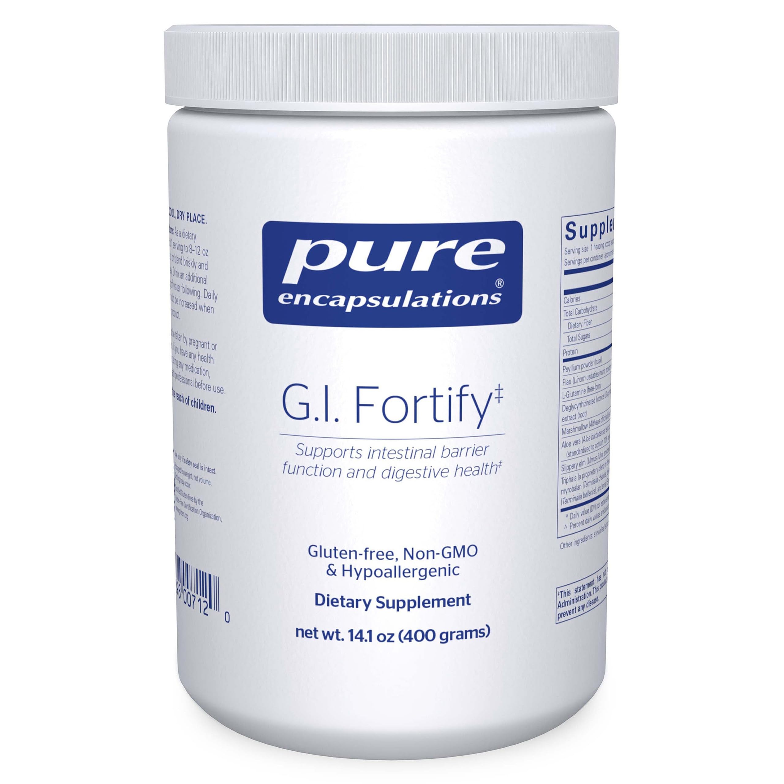 Pure Encapsulations G.I. Fortify bottle label highlights gut support potential.
