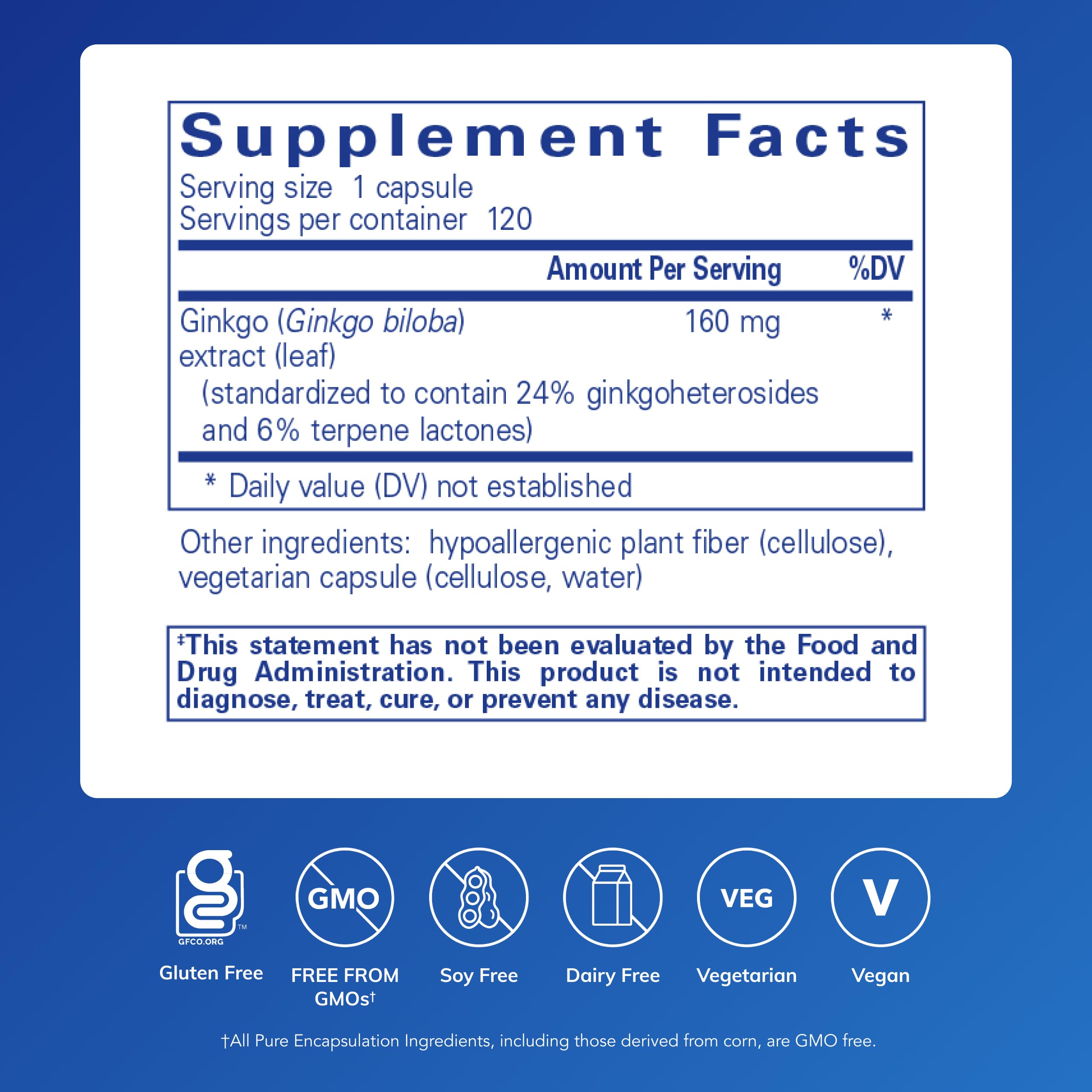 Pure Encapsulations Ginkgo 50 160 mg capsules close-up for easy daily intake.