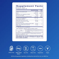Pure Encapsulations GlucoFunction bottle label highlights ingredients and quality standards.