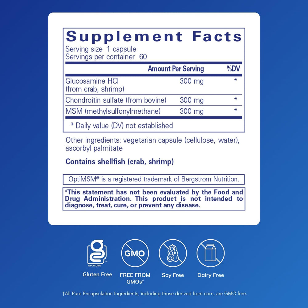 Capsules closeup of Pure Encapsulations glucosamine chondroitin msm with precise dosage