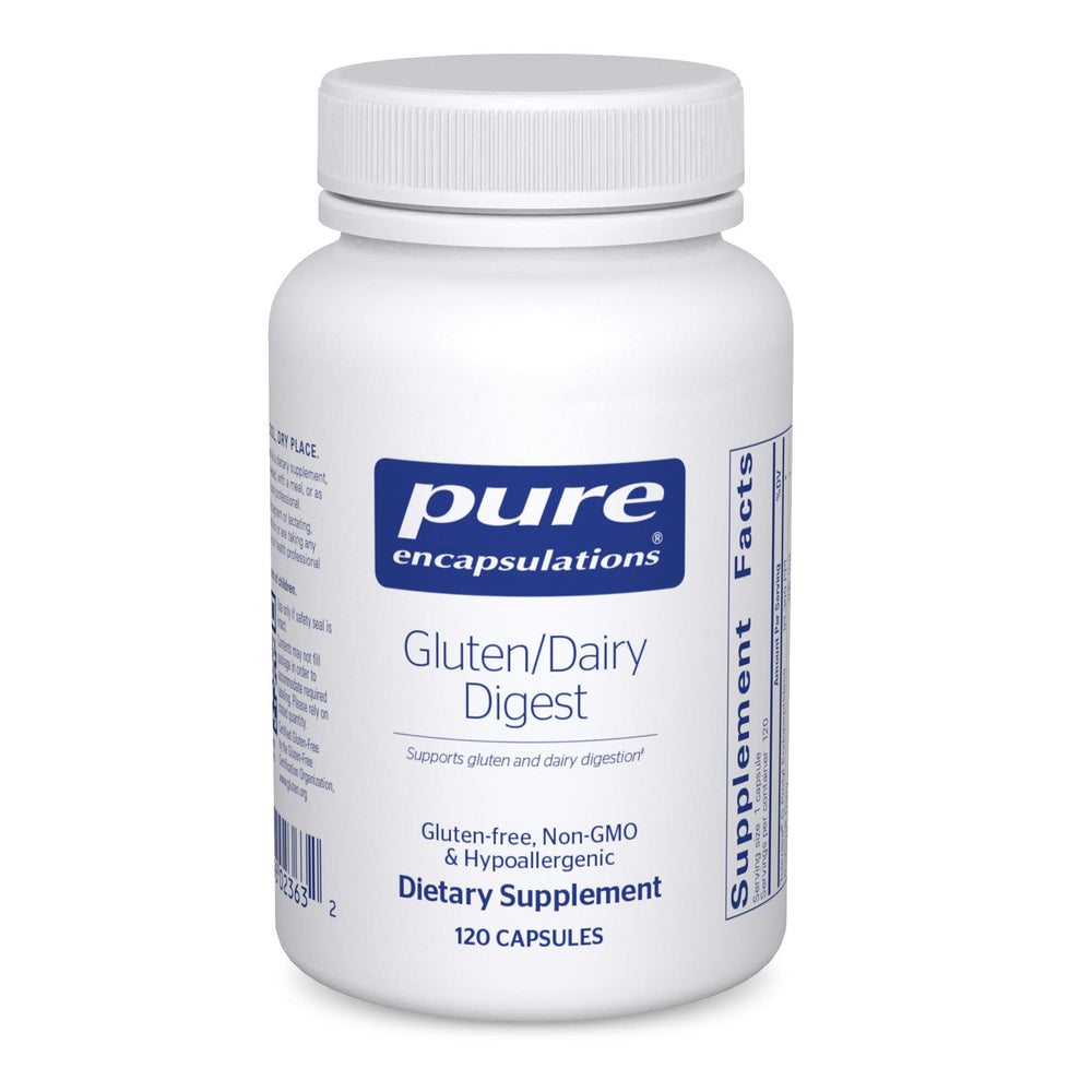 Pure Encapsulations Gluten/Dairy Digest bottle, 120 capsules, front view