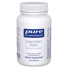 Pure Encapsulations Gluten/Dairy Digest bottle highlighting the enzyme blend.