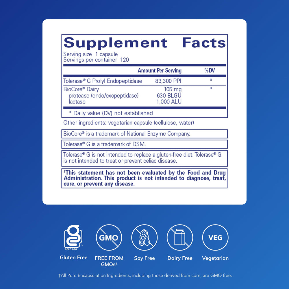 Pure Encapsulations Gluten/Dairy Digest capsules for convenient daily digestion support.