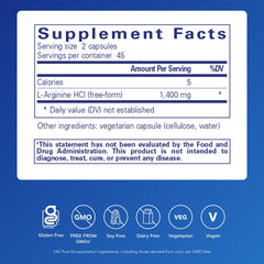 Bottle of Pure Encapsulations L-Arginine 1400 mg 90 capsules