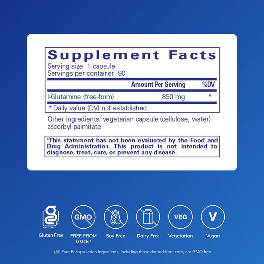 Pure Encapsulations L-Glutamine 850 mg bottle back label