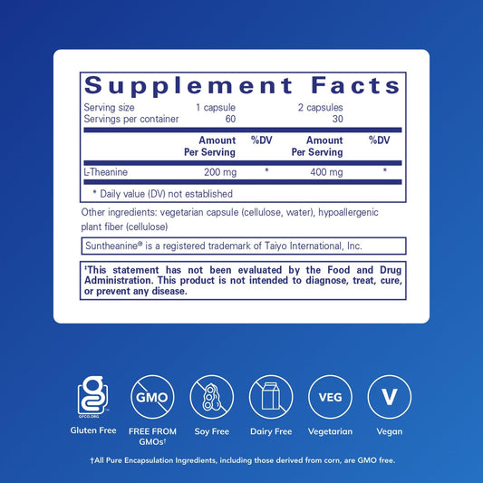 Close-up of L-Theanine bottle label showing product details