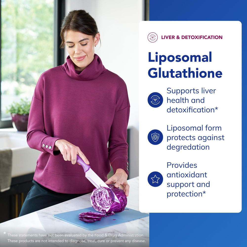 Pure Encapsulations Liposomal Glutathione softgels arranged for daily use