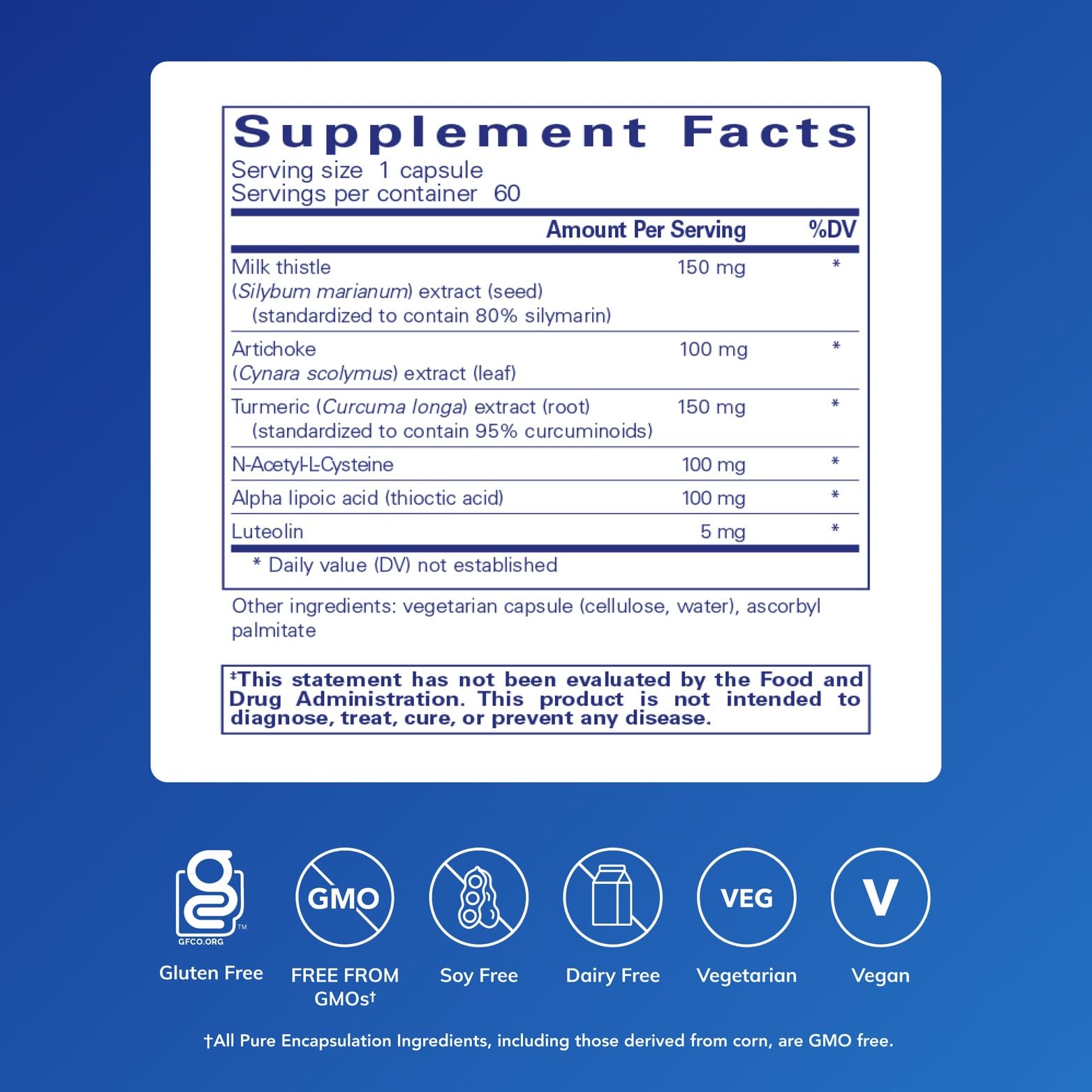 Bottle shot of Pure Encapsulations LVR Formula 60 capsules