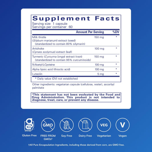 Bottle shot of Pure Encapsulations LVR Formula 60 capsules