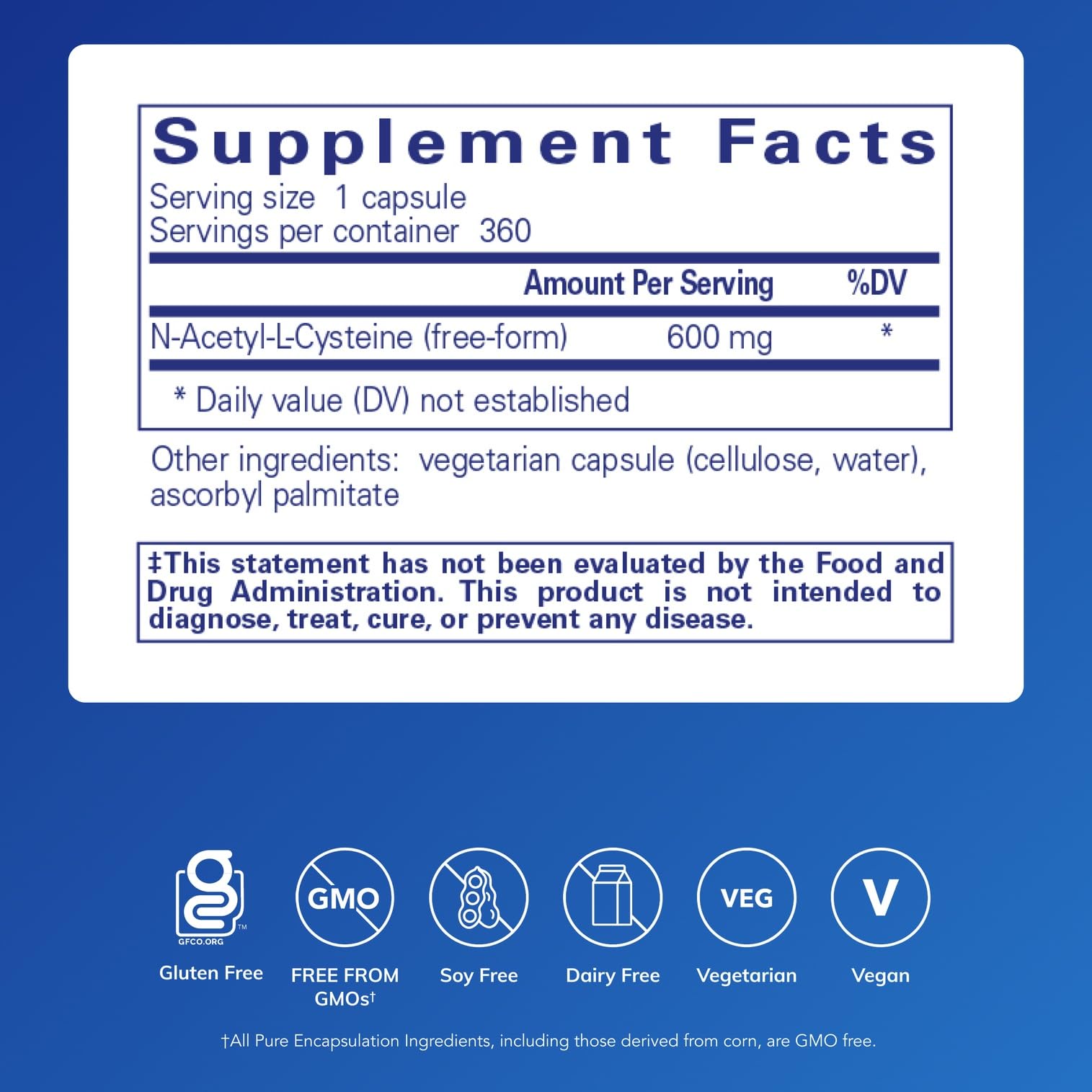 Close-up of NAC 600 mg bottle label