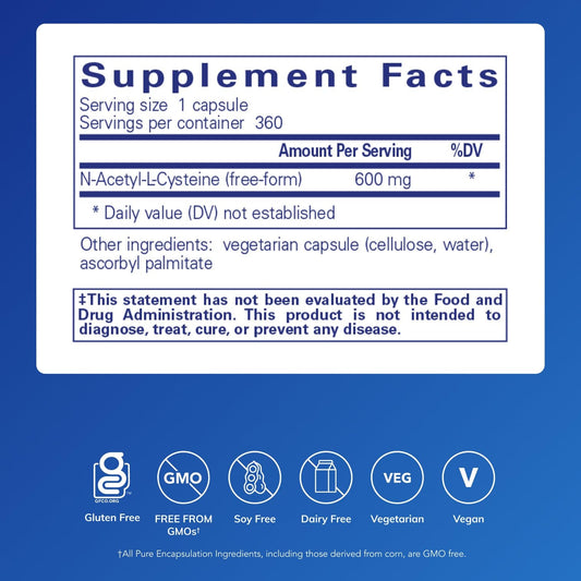 Close-up of NAC 600 mg bottle label