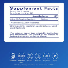 Close-up of NAC 900 mg capsule with label visible.